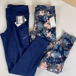 Eddie Bauer Girls 2PC Leggings Set Size S (7/8) Navy w/ Pockets + Floral